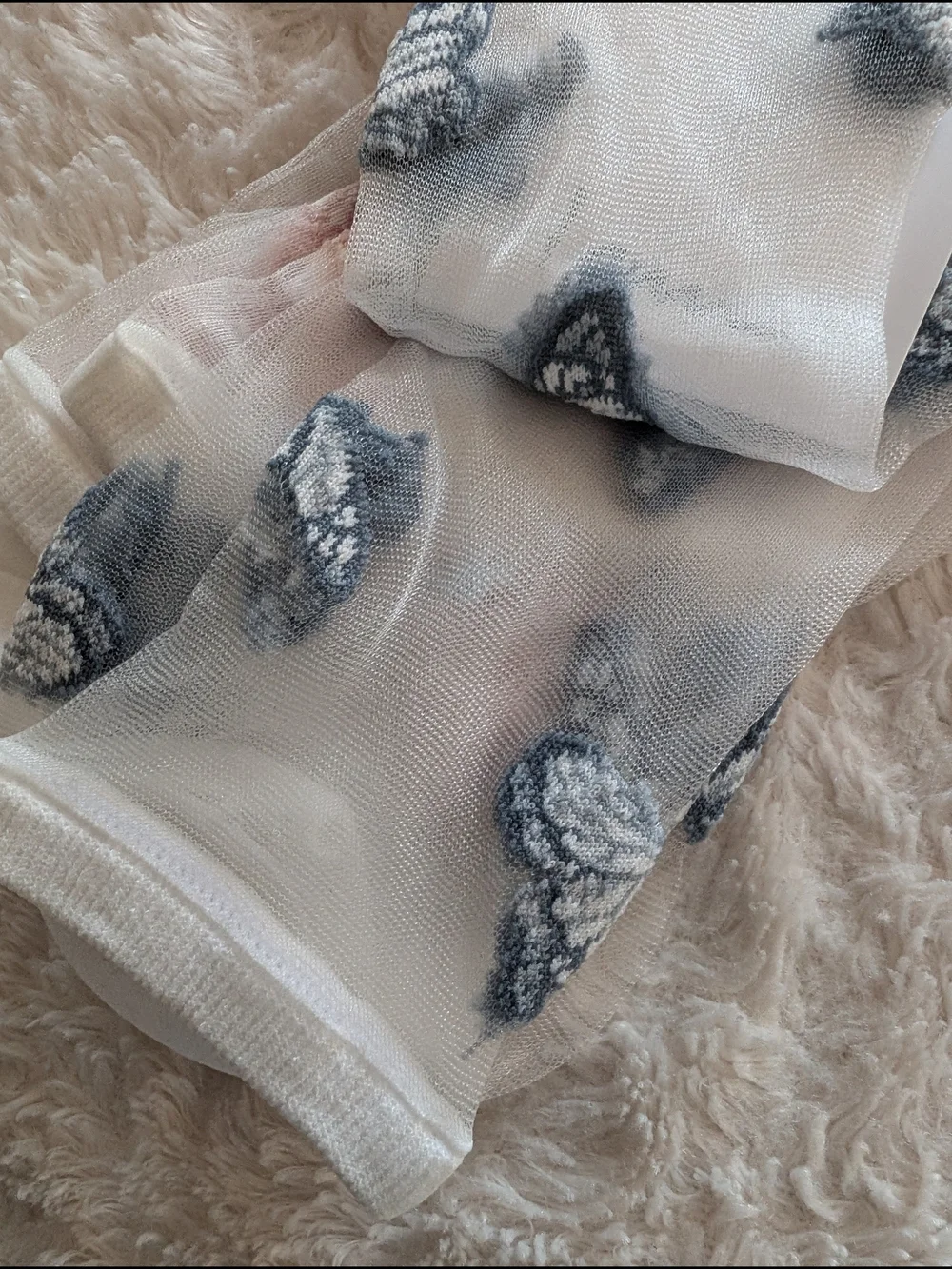 I am Sheer Mesh Butterfly Socks - White, Blue, And Pink - One Size